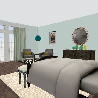 Simple Blue Bedroom Design Rendering